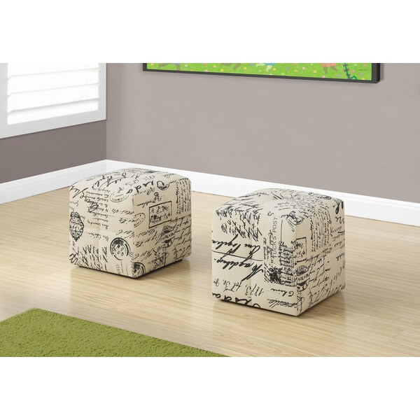 Monarch Specialties Ottoman, Pouf, Footrest, Foot Stool, Set Of 2, Juvenile, Fabric, Beige, Transitional - I 8162