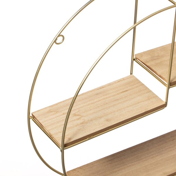 Vintiquewise Elegant 3-Tier Decorative Floating Geometric Arc Wall Shelf - Semi-Circular Metal and Wood - QI004691.3DG