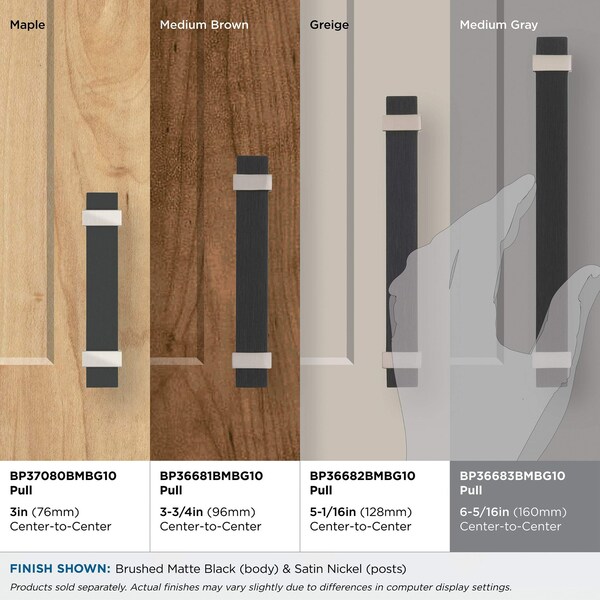 Amerock Overton 6-5/16 in 160 mm Center-to-Center Brushed Matte Black/Satin Nickel Cabinet Pull - BP36683BMBG10