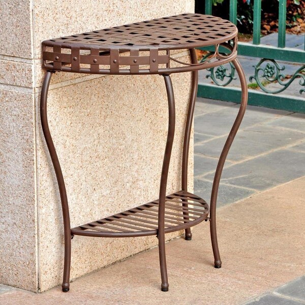 International Caravan Santa Fe Iron Nailhead 2-Tier Half Moon Table - 3559-RT-BN
