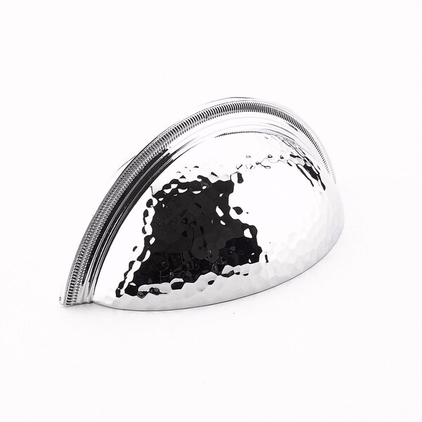 Schaub 3in Center to Center Atherton Hammered Knurled Edge Cup Pull Polished Chrome Finish - 574-26