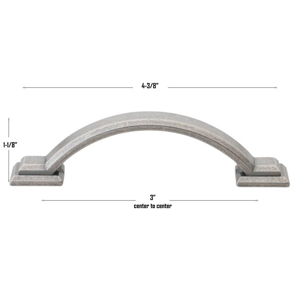 Gliderite Hardware 3 in. Center to Center Weathered Nickel Arched Square Cabinet Pull - 4355-WN, 10PK - 4355-WN-10