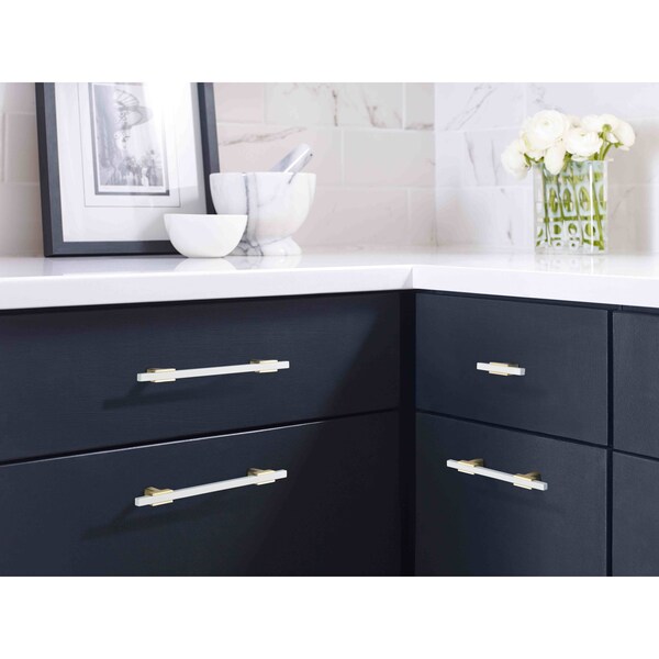 Amerock Urbanite 3-3/4 in 96 mm Center-to-Center Brushed Gold/White Cabinet Pull - BP77896BGLWHT