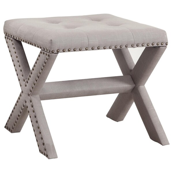 Kd Gabinetes Linen Blend Accent Bench with Champagne Nail Heads, Grey - KD2207302