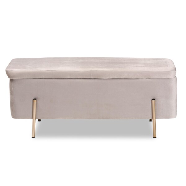 Baxton Studio Rockwell Contemporary Glam and Luxe Grey Velvet Upholstered and Gold Finished Metal Storage Bench - 198-12210-ZORO