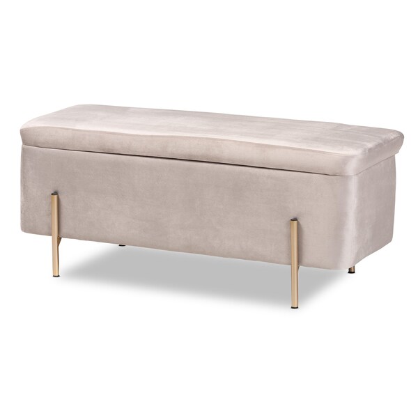 Baxton Studio Rockwell Contemporary Glam and Luxe Grey Velvet Upholstered and Gold Finished Metal Storage Bench - 198-12210-ZORO