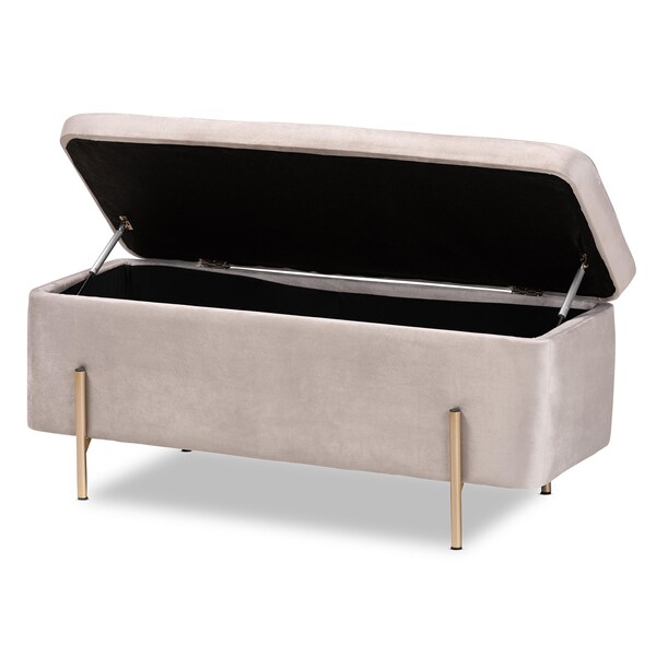 Baxton Studio Rockwell Contemporary Glam and Luxe Grey Velvet Upholstered and Gold Finished Metal Storage Bench - 198-12210-ZORO