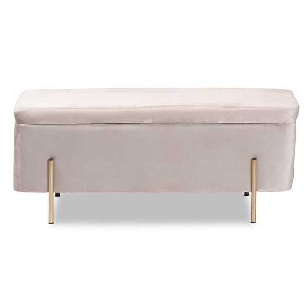 Baxton Studio Rockwell Contemporary Glam and Luxe Grey Velvet Upholstered and Gold Finished Metal Storage Bench - 198-12210-ZORO