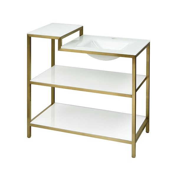 Elk Home Vanity Console with integral white glass sink and white glass shelves - V-ARGUN-36SG