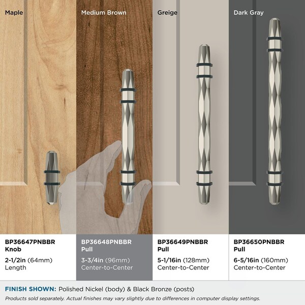 Amerock London 3-3/4 in 96 mm Center-to-Center Polished Nickel/Black Bronze Cabinet Pull - BP36648PNBBR