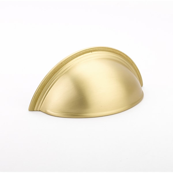 Schaub 3in Center to Center Atherton Knurled Edge Cup Pull Satin Brass Finish - 575-SB
