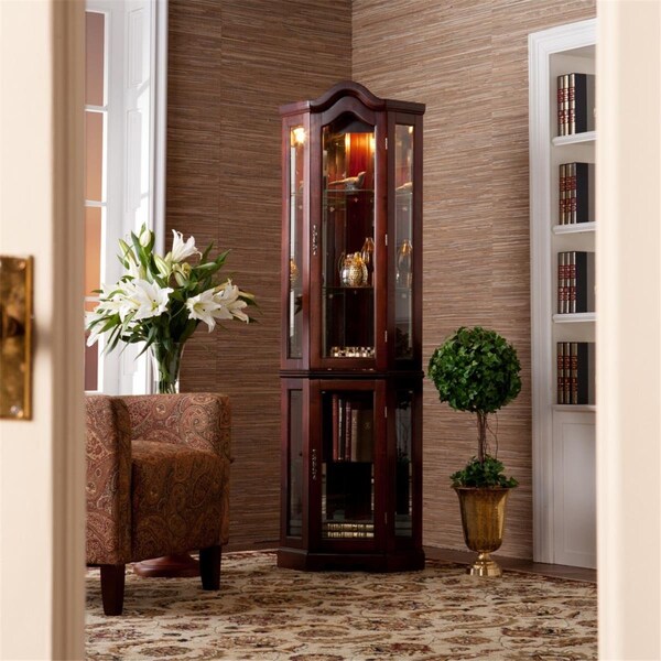 Homeroots Mahogany Scallop Top LighteDecorner Curio Cabinet, Brown - 401662