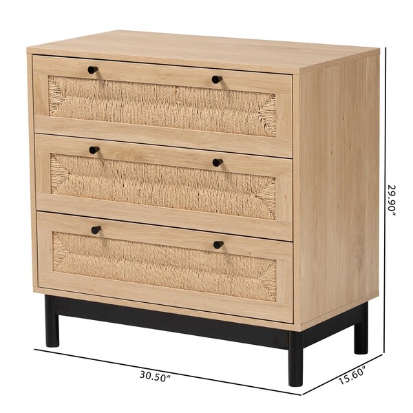 Baxton Studio Cherelle Mid-Century Modern Light Brown and Black 3-Drawer Storage Cabinet - 238-13333-ZORO