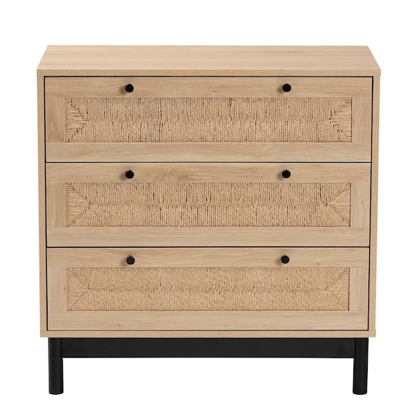 Baxton Studio Cherelle Mid-Century Modern Light Brown and Black 3-Drawer Storage Cabinet - 238-13333-ZORO