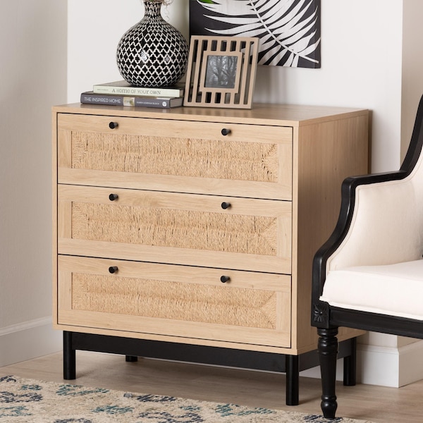 Baxton Studio Cherelle Mid-Century Modern Light Brown and Black 3-Drawer Storage Cabinet - 238-13333-ZORO