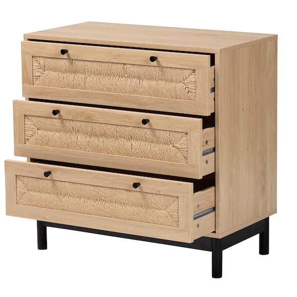 Baxton Studio Cherelle Mid-Century Modern Light Brown and Black 3-Drawer Storage Cabinet - 238-13333-ZORO