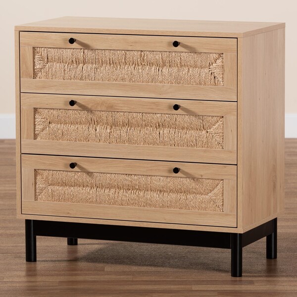 Baxton Studio Cherelle Mid-Century Modern Light Brown and Black 3-Drawer Storage Cabinet - 238-13333-ZORO