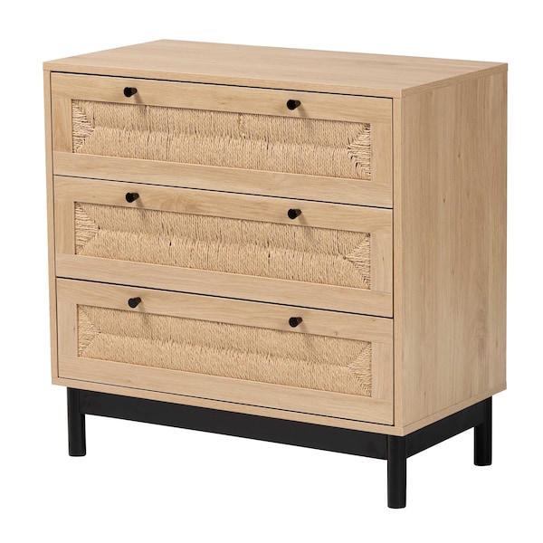 Baxton Studio Cherelle Mid-Century Modern Light Brown and Black 3-Drawer Storage Cabinet - 238-13333-ZORO