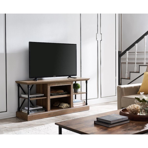 Kd Etagere Contemporary Architecture Media Console Table, Rough Sawn Birch - KD3319465