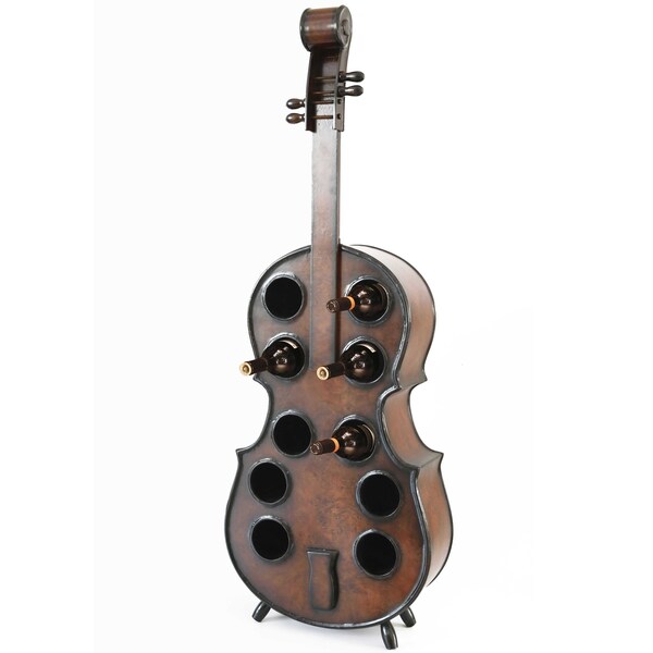 Vintiquewise Wooden Violin Shaped Wine Rack, 10 Bottle Decorative Wine Holder - QI003342L