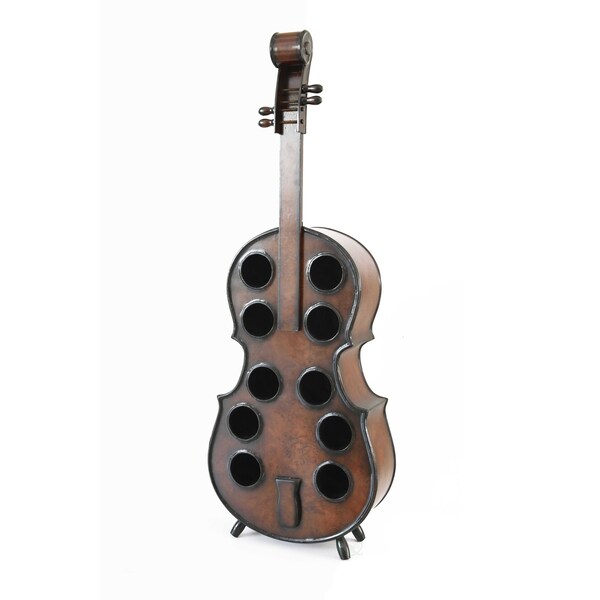 Vintiquewise Wooden Violin Shaped Wine Rack, 10 Bottle Decorative Wine Holder - QI003342L
