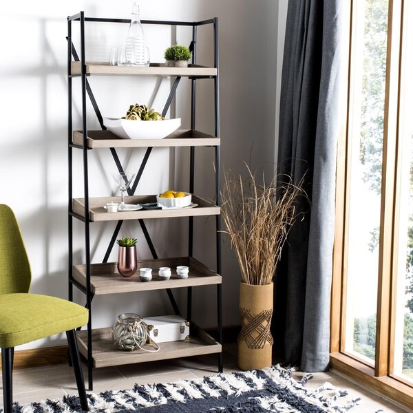 Safavieh Joel Retro Mid Century 5 Tier Etagere, Light Brown & Black - FOX4272A