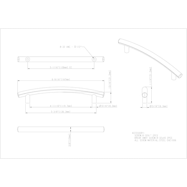 Elements By Hardware Resources 128 mm Center-to-Center Matte Black Arched Belfast Cabinet Pull - 406-128BLK