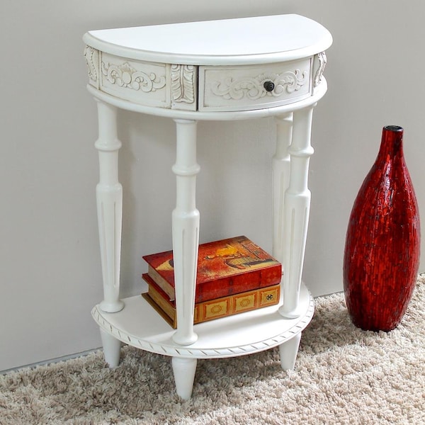 International Caravan Carved 1 by 2 Moon 2-Tier Wall Table, Antique White - Small - 3989-AW