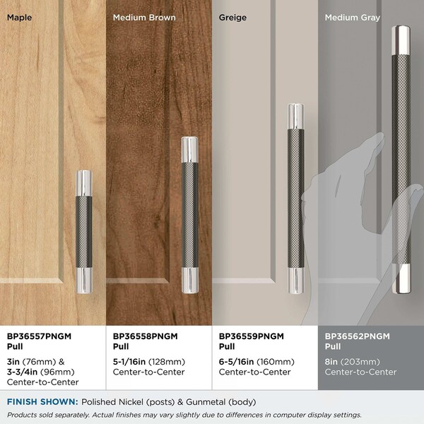 Amerock Esquire 8 in 203 mm Center-to-Center Polished Nickel/Gunmetal Cabinet Pull - BP36562PNGM