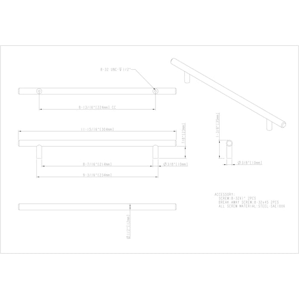 Elements By Hardware Resources 224 mm Center-to-Center Dark Brushed Bronze Naples Cabinet Bar Pull - 304DBB