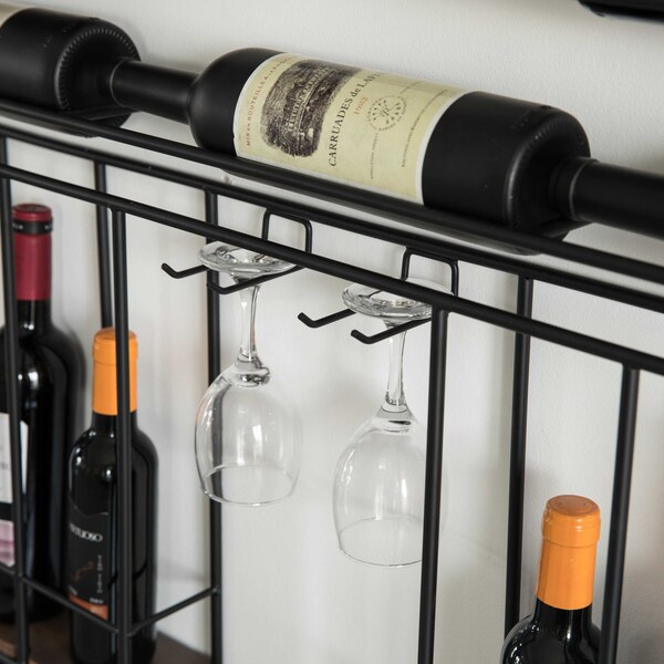 Vintiquewise Vintage Decorative Modern Black Metal Round Wall Mounted Wine Display Rack - QI004276