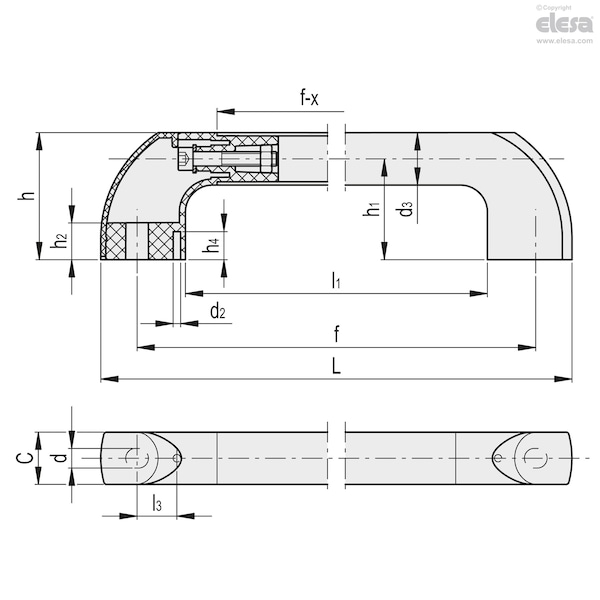 Elesa Aluminium tube with epoxy resin coating, ETH.28-500-EP-C17 - ETH-EP