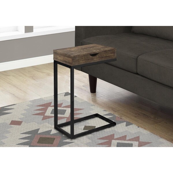 Gfancy Fixtures 24.5 in. Brown Particle Board & Black Metal Accent Table with a Drawer - GF3086789