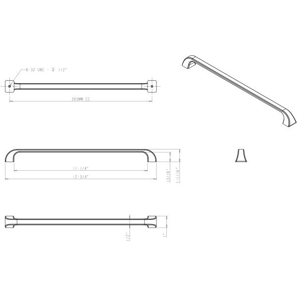 Jeffrey Alexander 305 mm Center-to-Center Satin Nickel Square Marlo Cabinet Pull - 972-305SN