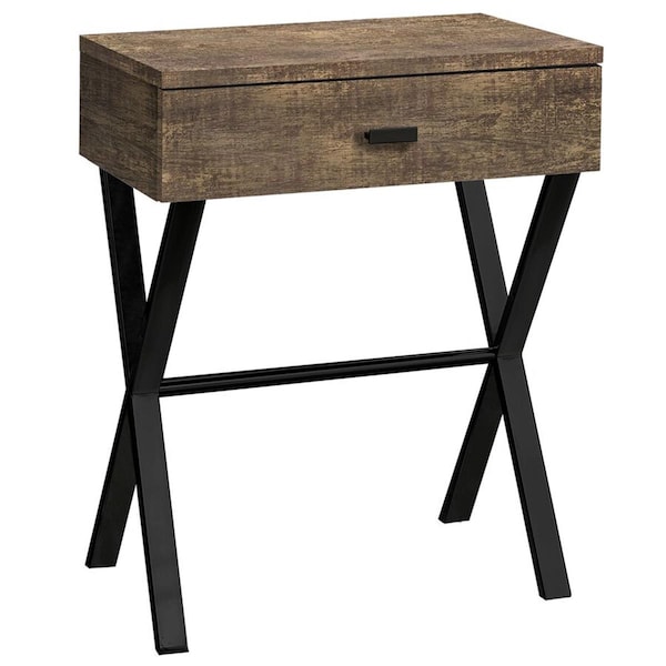 Daphnes Dinnette 24 in. Brown Reclaimed Wood & Black Metal Accent Table - DA3067070