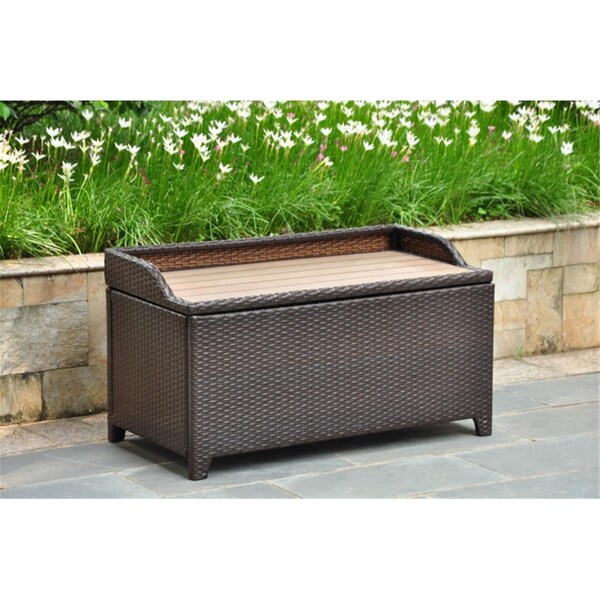 International Caravan Bardelona Resin Wicker- Aluminum Storage Bench With Edge Lip - Chocolate - 4221-CH
