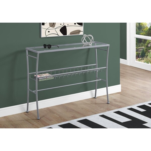 Gfancy Fixtures 42 in. Silver & Tempered Glass Hall Console Accent Table - GF3717964