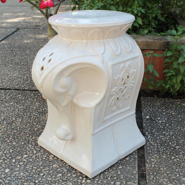 International Caravan Contemporary Elephant Ceramic Garden Stool, Antique White Glaze - OPG-074-AW