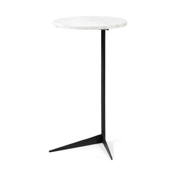 Homeroots White Marble Round Top Accent Table with Black Iron Base - 380695