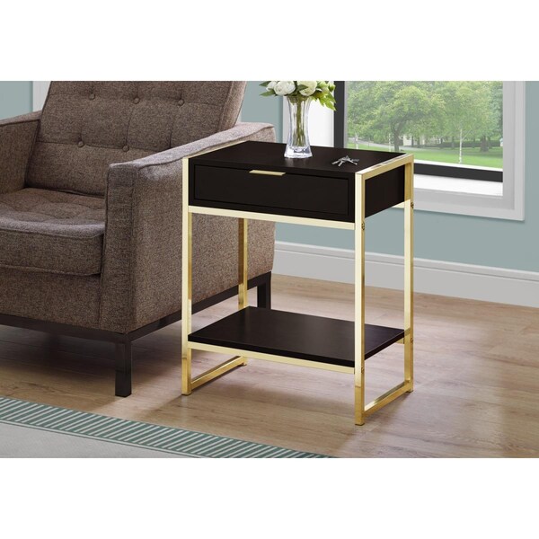 Gfancy Fixtures 24 in. Cappuccino Particle Board, MDF & Gold Metal Accent Table - GF3093884