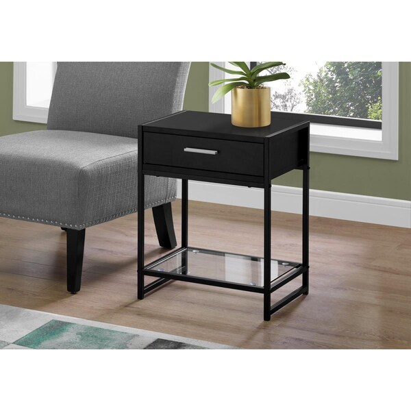 Gfancy Fixtures 22.25 in. Black MDF, Black Metal & Tempered Glass Accent Table - GF3652101