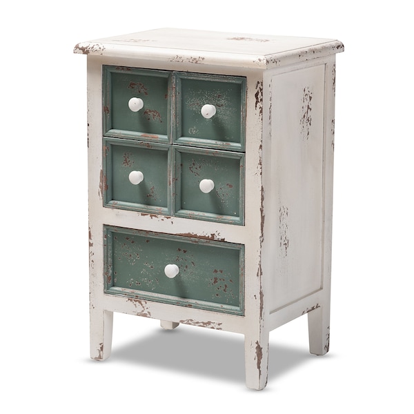Baxton Studio Angeline Antique White and Teal Finished Wood 5-Drawer Chest - 152-9187