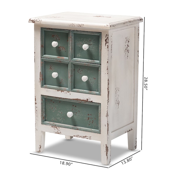Baxton Studio Angeline Antique White and Teal Finished Wood 5-Drawer Chest - 152-9187
