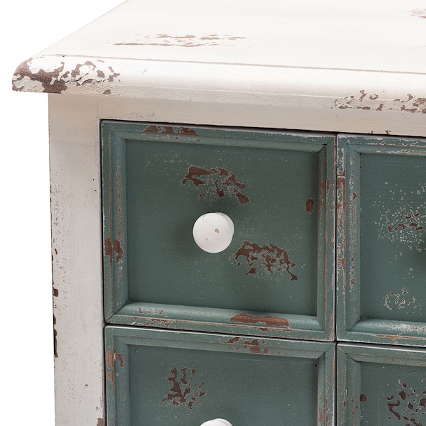 Baxton Studio Angeline Antique White and Teal Finished Wood 5-Drawer Chest - 152-9187