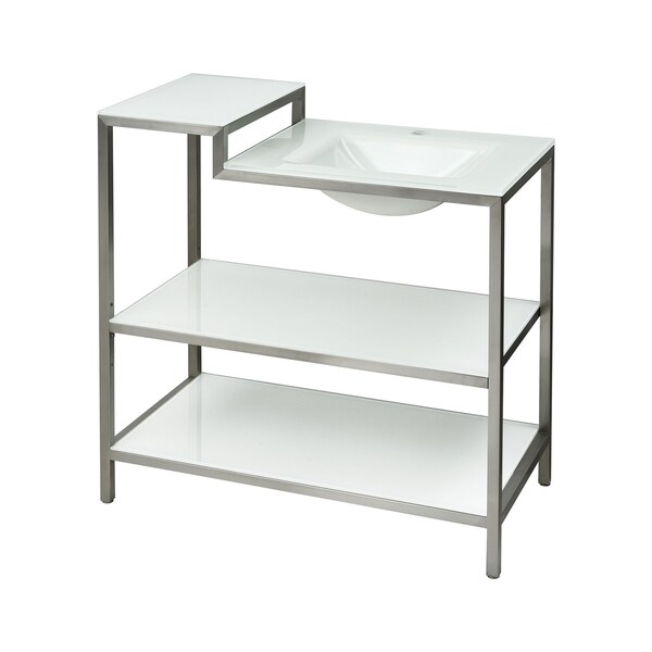 Elk Home Vanity Console with integral white glass sink and white glass shelves - V-ARGUN-36BS