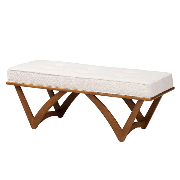 Baxton Studio Chenoa Japandi Cream Boucle Fabric and Walnut Brown Finished Wood Bench - 233-13318-ZORO