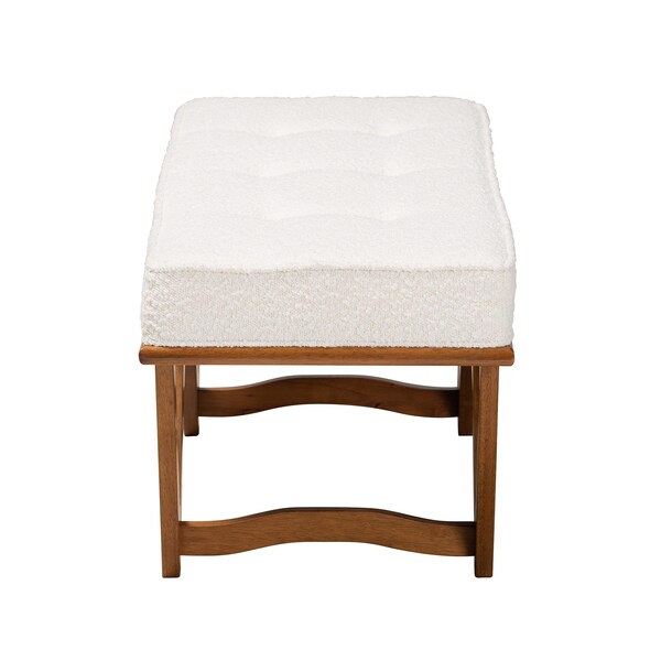 Baxton Studio Chenoa Japandi Cream Boucle Fabric and Walnut Brown Finished Wood Bench - 233-13318-ZORO