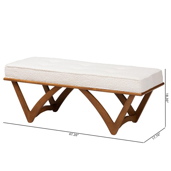 Baxton Studio Chenoa Japandi Cream Boucle Fabric and Walnut Brown Finished Wood Bench - 233-13318-ZORO
