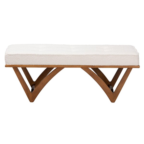 Baxton Studio Chenoa Japandi Cream Boucle Fabric and Walnut Brown Finished Wood Bench - 233-13318-ZORO