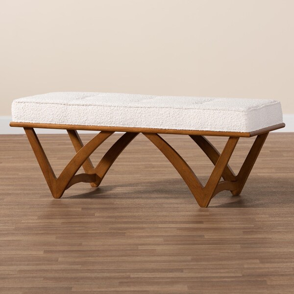 Baxton Studio Chenoa Japandi Cream Boucle Fabric and Walnut Brown Finished Wood Bench - 233-13318-ZORO